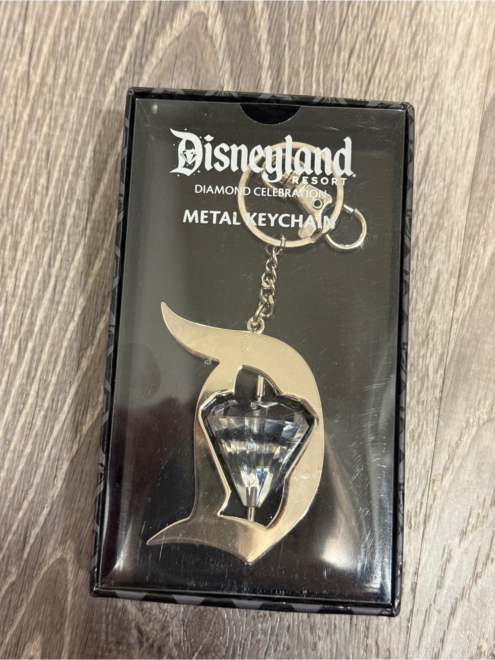Disneyland Resort Diamond Celebration Metal Keychain - Silver with Clear Crystal
